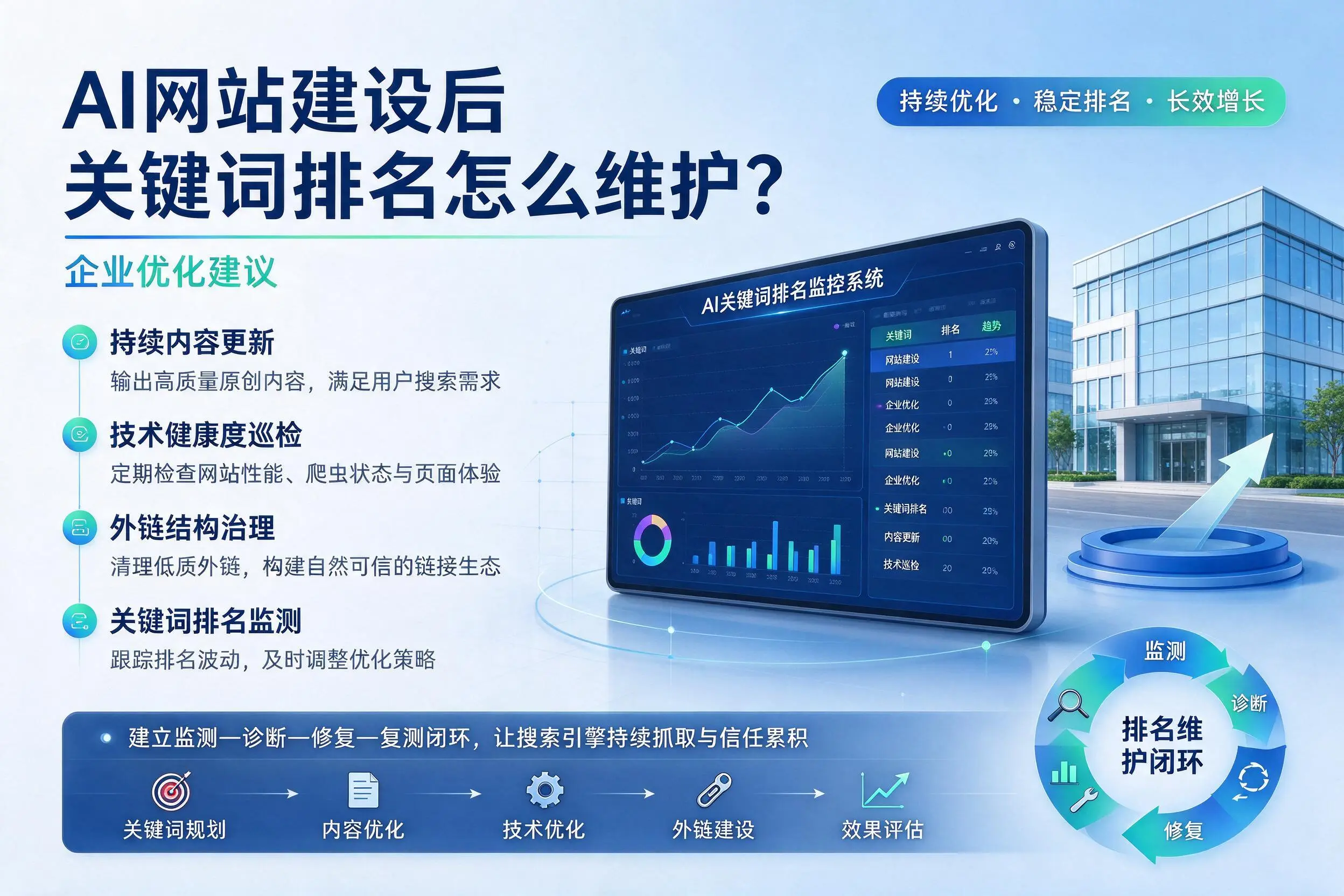 AI网站建设后关键词排名怎么维护？三沙企业优化建议